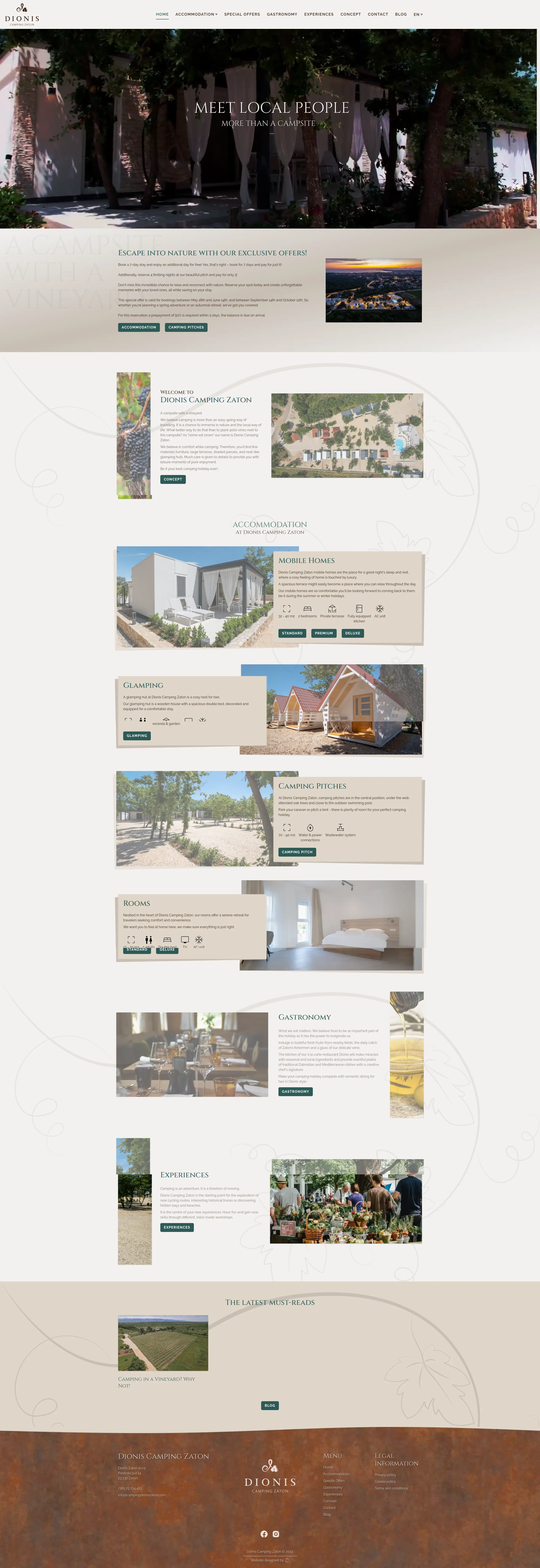 screenshot of dionis camping zaton website on widescreen