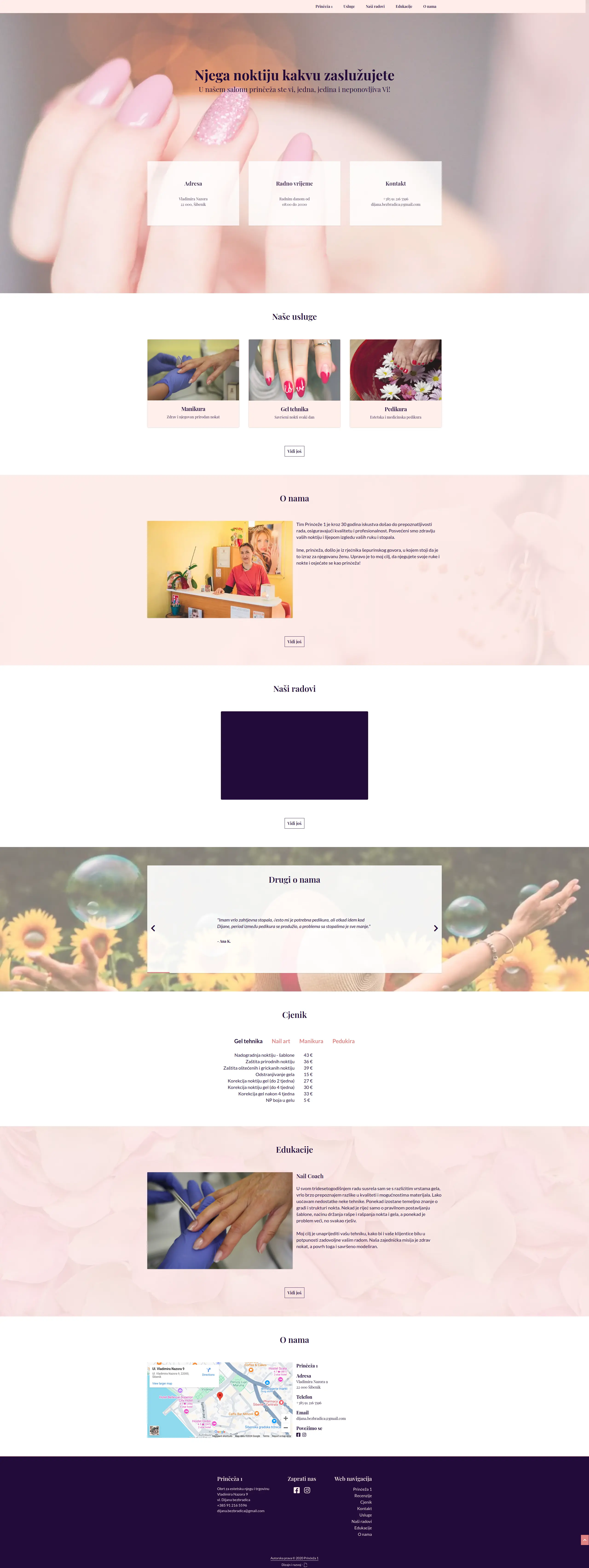 screenshot of princeza 1 website on widescreen