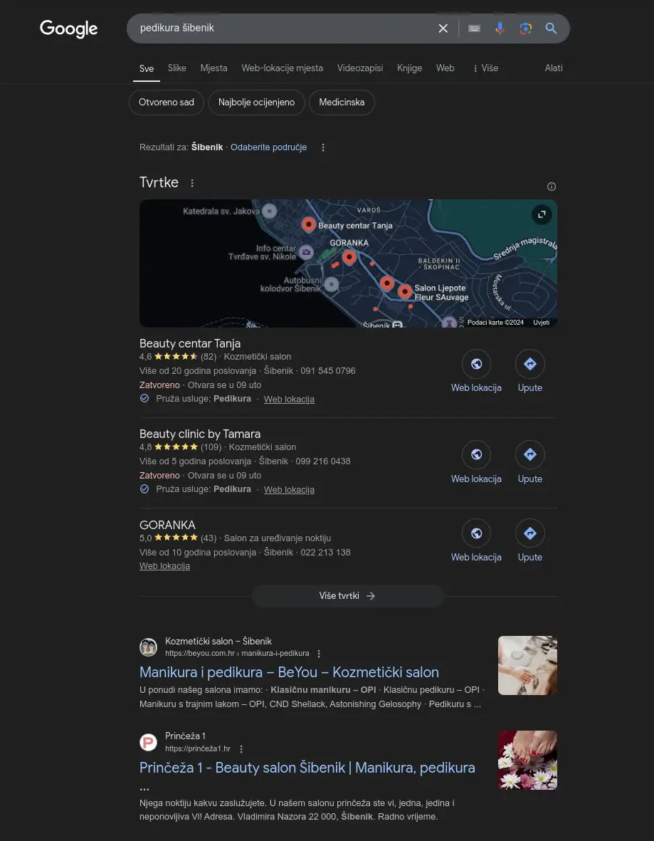 google search results for pedikura sibenik keyword