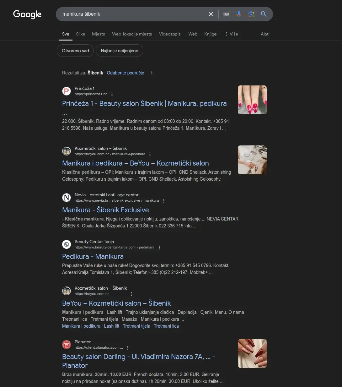 google search results for manikura sibenik keyword