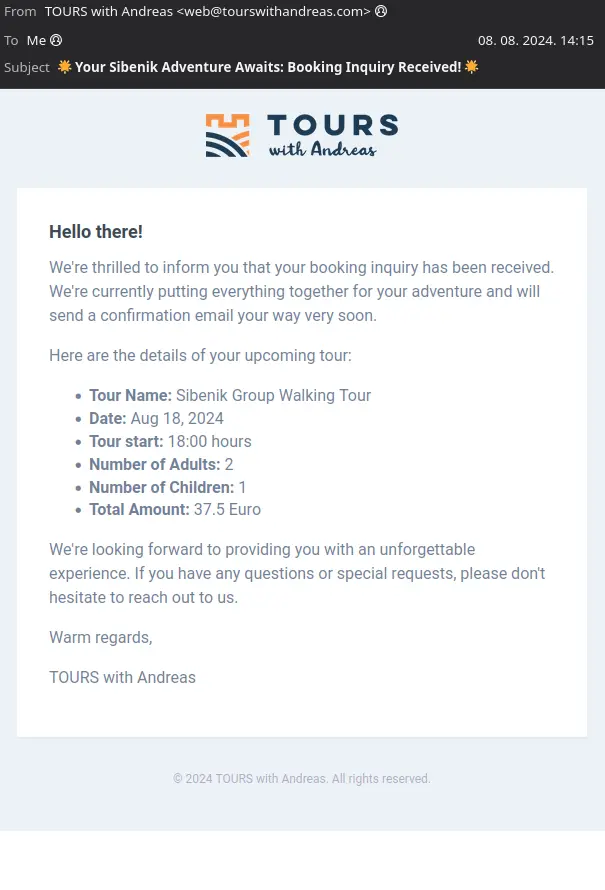 tours with andreas email inquiry confirmation