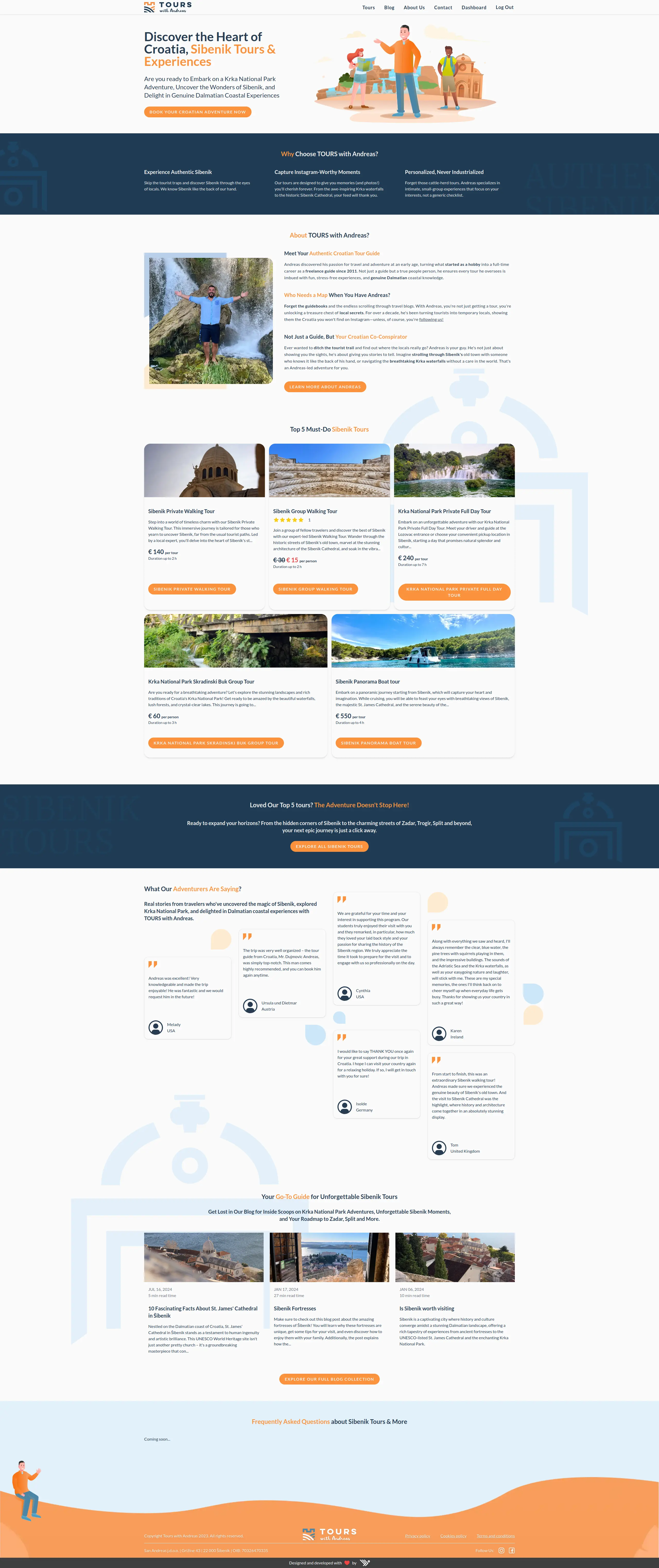screenshot of tours with andreas website on widescreen
