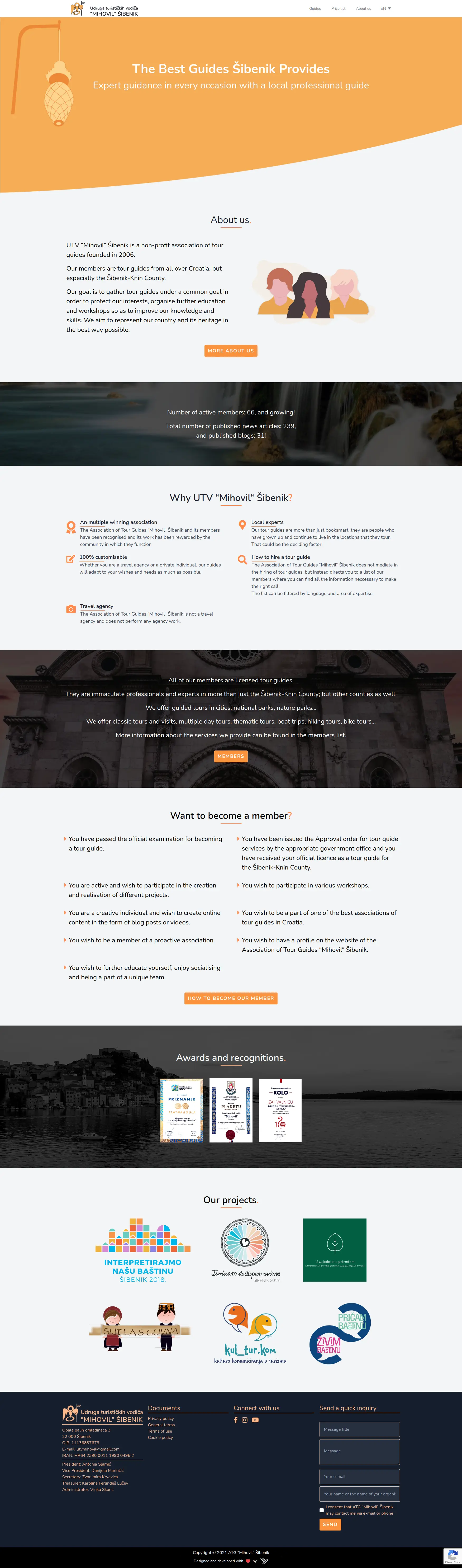 screenshot of vodici sibenik website on widescreen