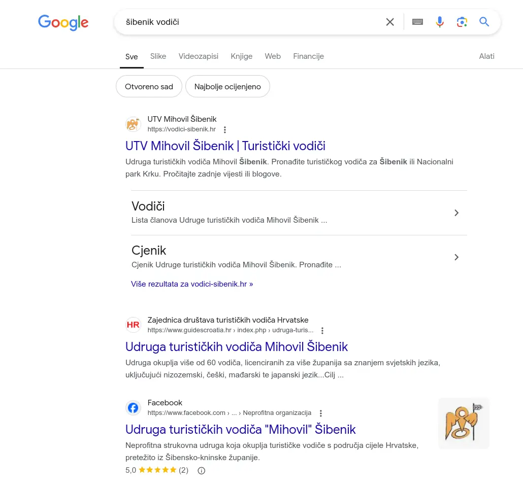 google search results for sibenik vodic keyword